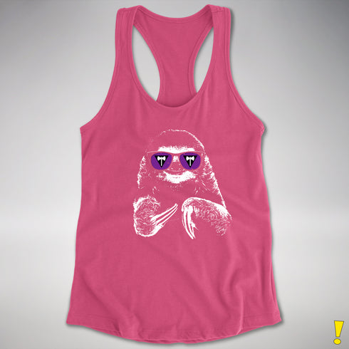 Pride Sloth Lesbian Labrys Flag Sunglasses Women's Racerback Tank - Hot Pink